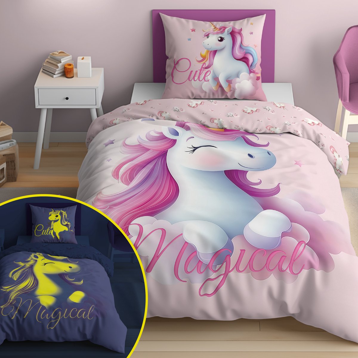 Unicorn Dekbedovertrek 140x200 GroteKussensloop 70x80 Duurzaam Katoen