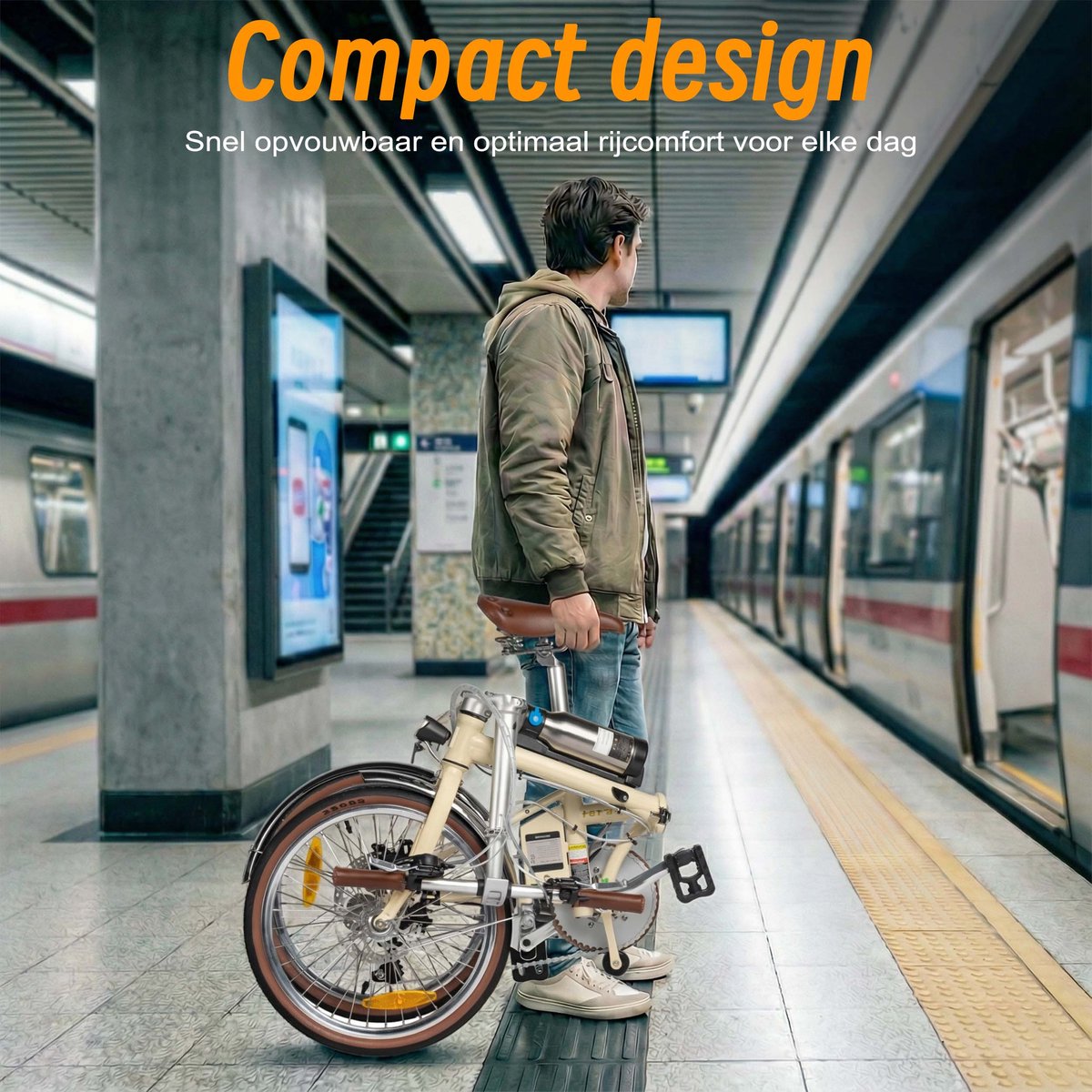 Maxtron Smart20 Elektrische Fiets – 20 Inch Opvouwbare E-bike – 36V 5.2Ah Accu – Actieradius tot 40 km – Shimano 7 Versnellingen – Schijfremmen – Stadsfiets –Inclusief gratis cijferslot– Beige thumbnail 8
