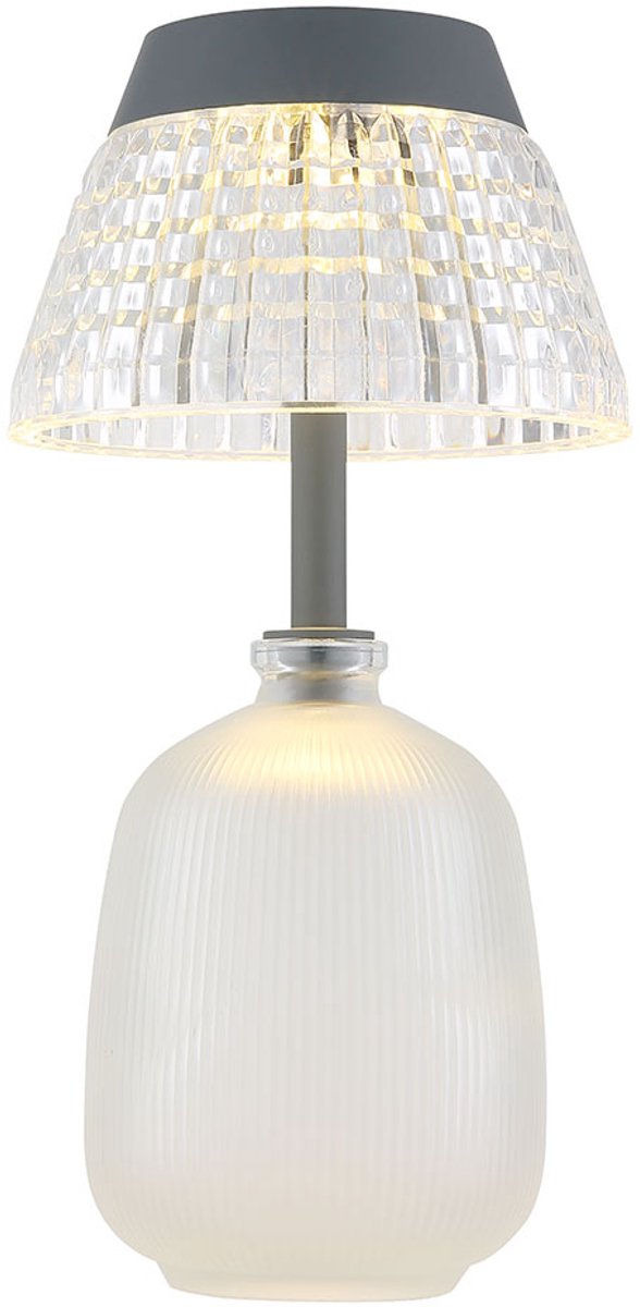Solarlamp tafellamp buitenlamp helder oplaadbaar glas LED tuinlamp balkonlamp, acryl, glas, kunststof, LED 3000K warm wit, DxH 13,5x27 cm