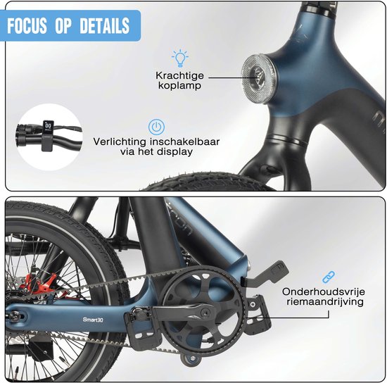 vankel Smart30 Elektrische Fiets - 20 Inch Opvouwbare E-bike - 36V 9.6Ah Accu - Actieradius tot 60 km - Schijfremmen - Stadsfiets –Inclusief gratis cijferslot –Blauw van VANKEL — afbeelding 5