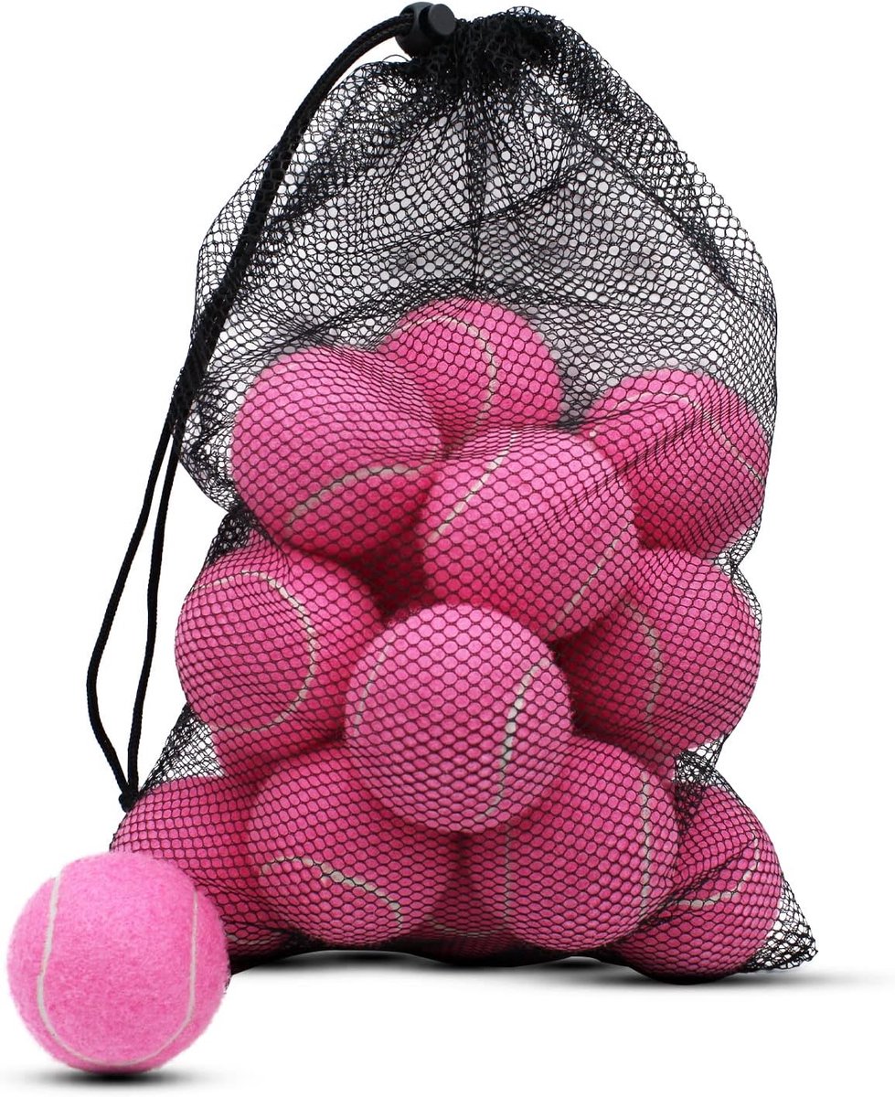 Tennisballen Set - Trainingsballen Oefenballen - Hondenspeelgoed Tennis - Inclusief Gaaszak - 18 Stuks - Roze