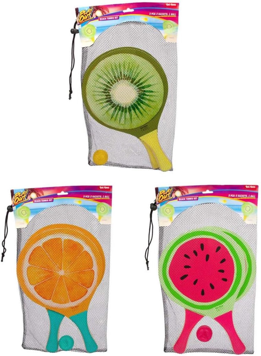 Strand Tennisset Fruit - Buitenspel Set - Spelen in de zon - Vrolijke Fruit Designs - Multicolor