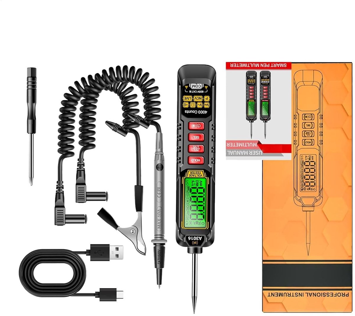 Pen Multimeter - Elektrische Tester - Veilig Meten - Automatische Afsluiting - 4000 Tellingen - Zwart