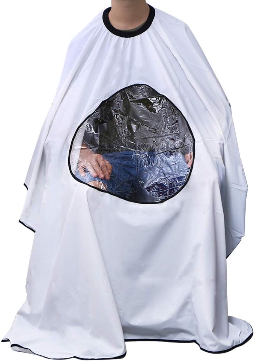 Kapperscape Professioneel - Met Transparant Kijkvenster - 140×160 cm - Salonkleding voor Kappers - Witte Kapjescape voor Haarverzorging - Geschikt voor Snijden, Kleuren en Stylen