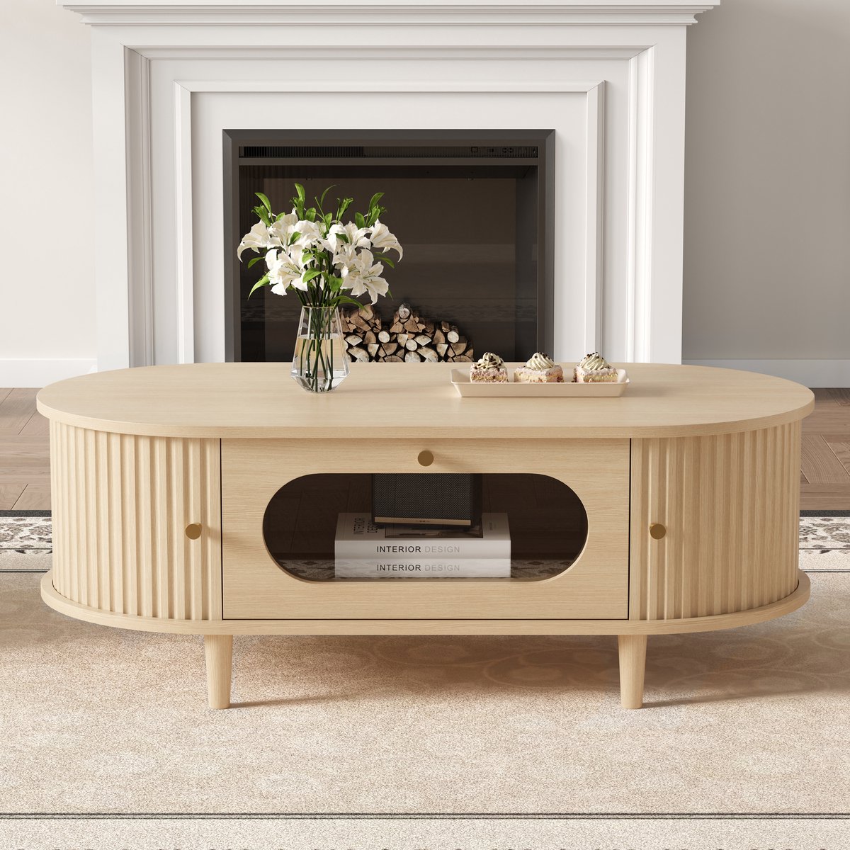 MODFU Salontafel - Lade En Roldeur - Modern - Woonkamer - MDF - Eikenkleur - 100 X 50 X 36 Cm