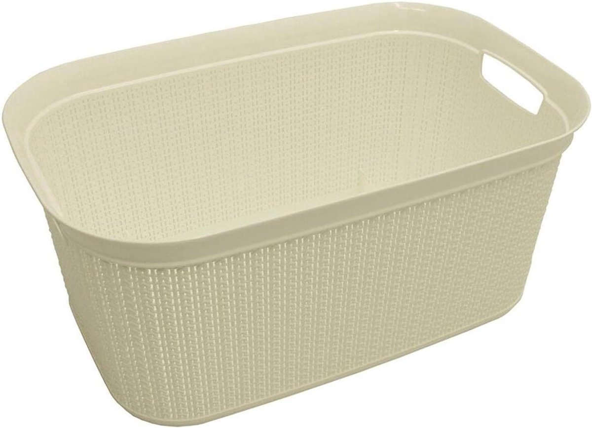 Wasmand Rechthoekig - Wasbak Linnen - Wassen Thuis - Open Lus Ontwerp - 38 Liter 36.5cm - Ivoor
