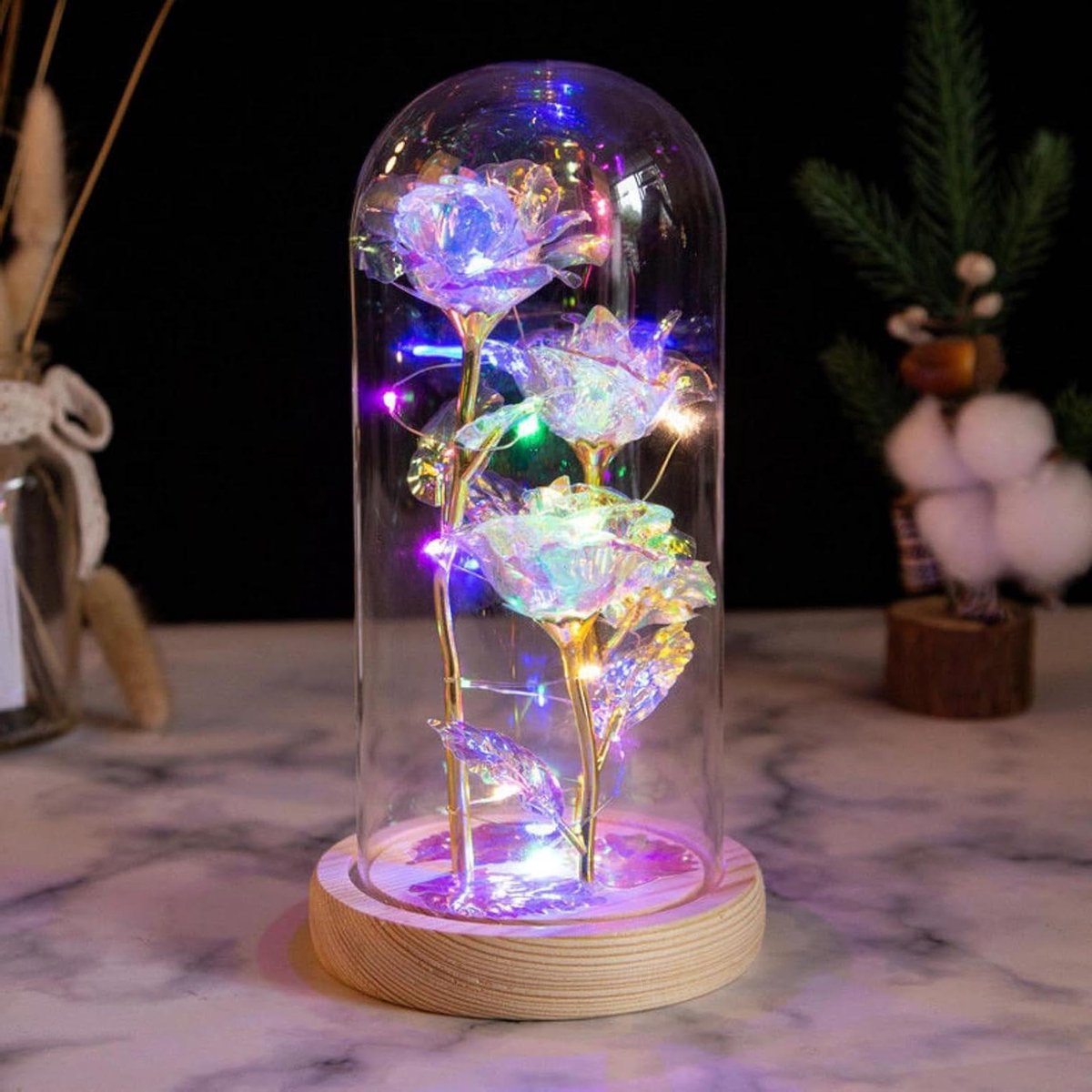 Galaxy Bloem - Eeuwige Roos - Cadeau Geven - Met LED Verlichting - Diameter 13 cm - Regenb