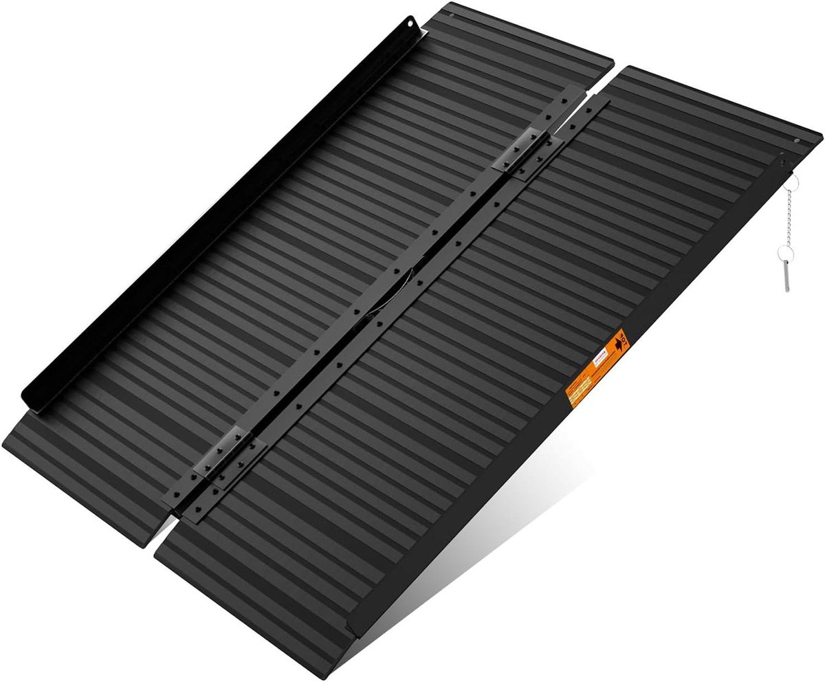 Opvouwbare Rolstoelhelling - Drempelhulp Oprit - Trappen en Drempels - Antislip Oppervlak - 122 x 72 cm - Zwart