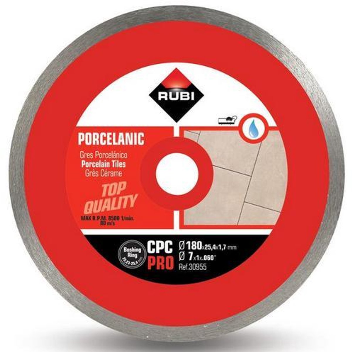 Rubi CPC Serie - Diamantzaagblad - 180mm - Voor Porseleinen Tegels - Nat Zaagwerk