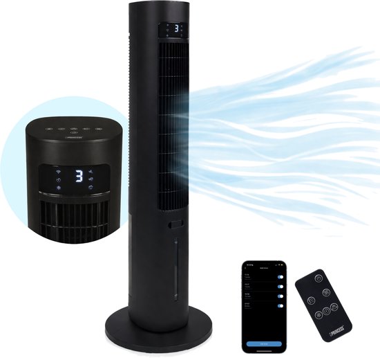 Princess Smart Aircooler – App & Afstandsbediening - Luchtkoeler – 3L Waterreservoir – 3 Standen Oscillerend – 60W – 358670 - Zwart