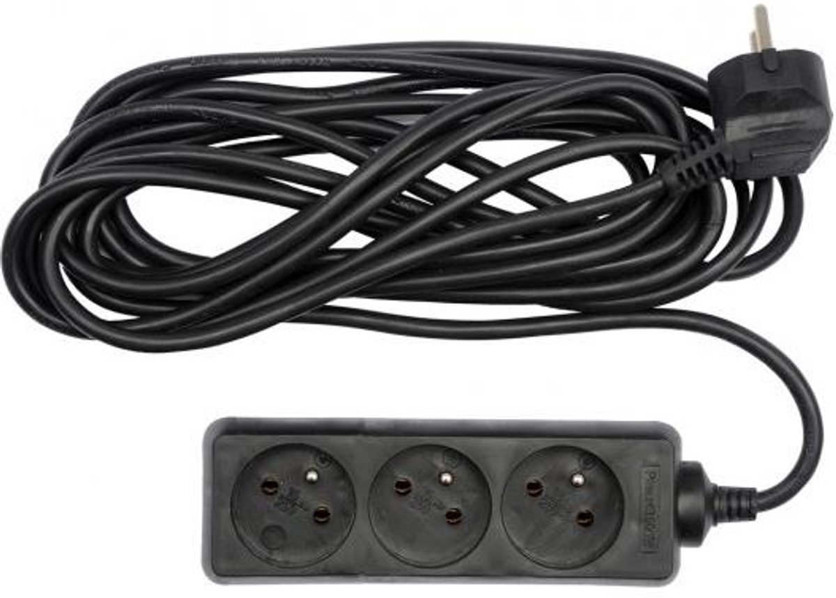 Vorel 72616 - Verlengsnoer - 3 Gaten - 3m - Zwart