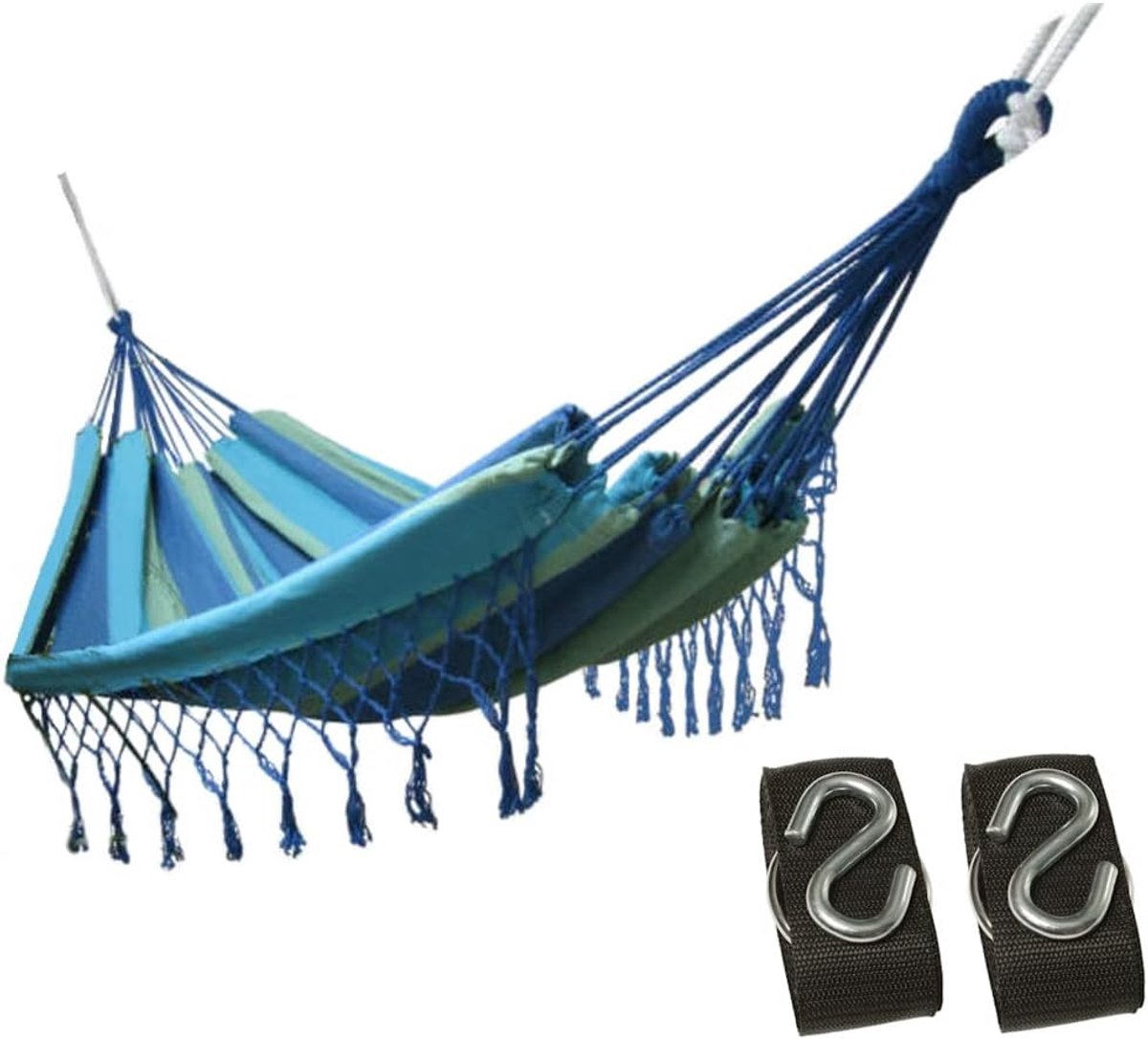 Dubbele Hangmat - Lounge Mat - Ontspannen Buiten - Inclusief Bevestigingsset - 320x160 cm - Met Franjes