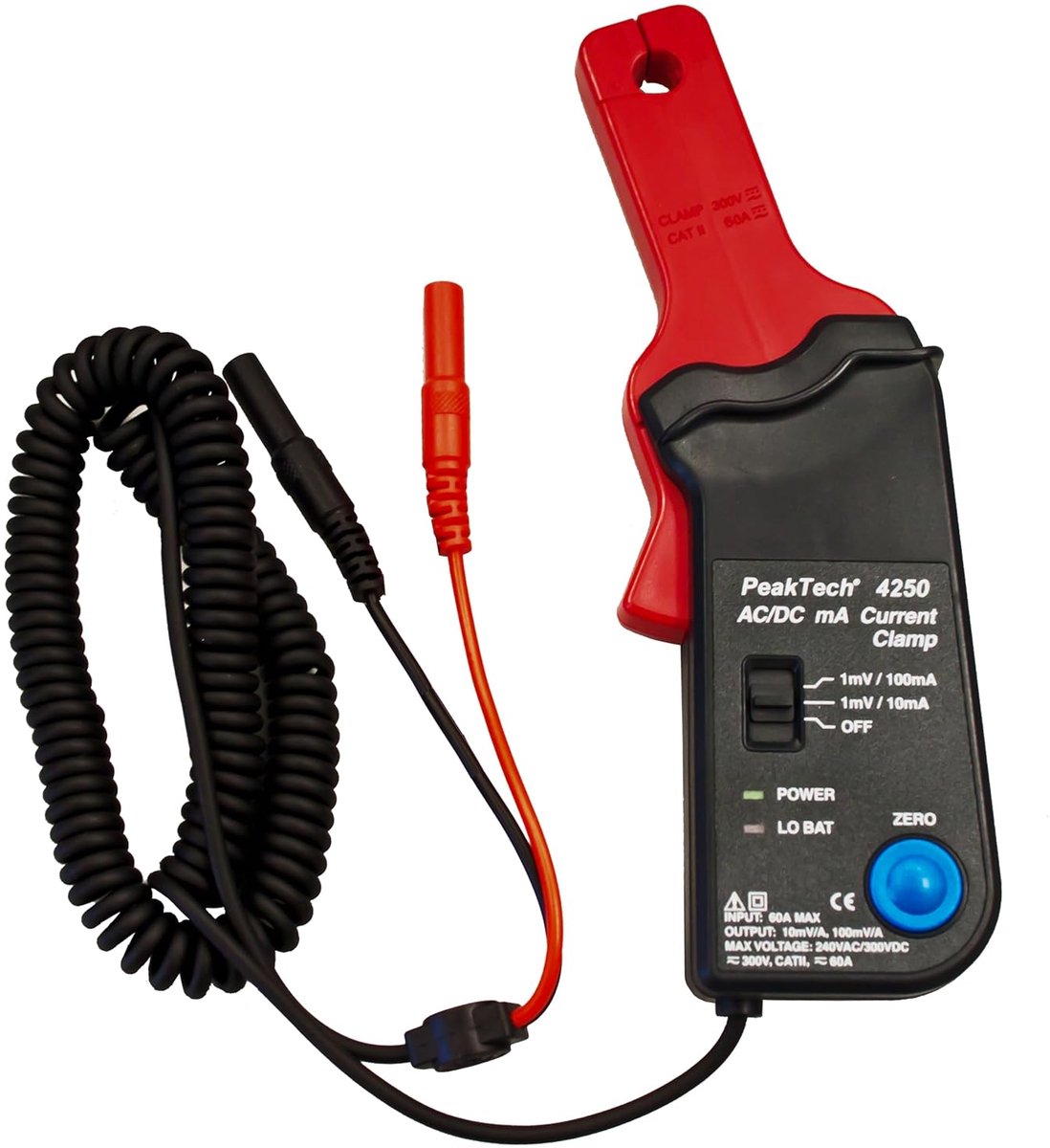 Stroomtang Adapter - Meetinstrument - Stroom Meten - AC/DC tot 60A - 4mm Stekker - Rood
