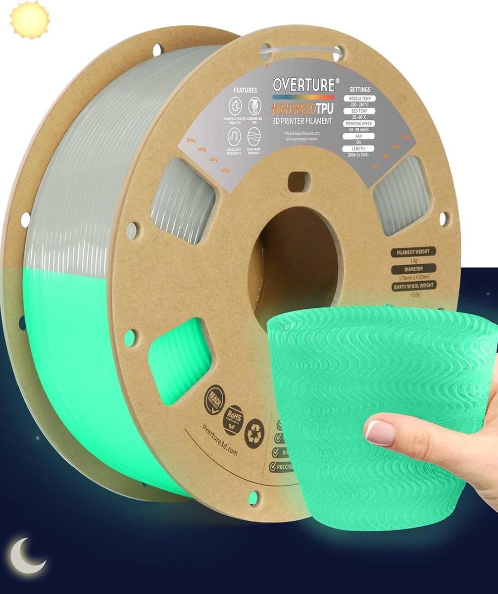 TPU Filament - 3D Printer Draad - Snel Printen - Hoge Snelheid - 1.75mm 1kg - Lichtgroen