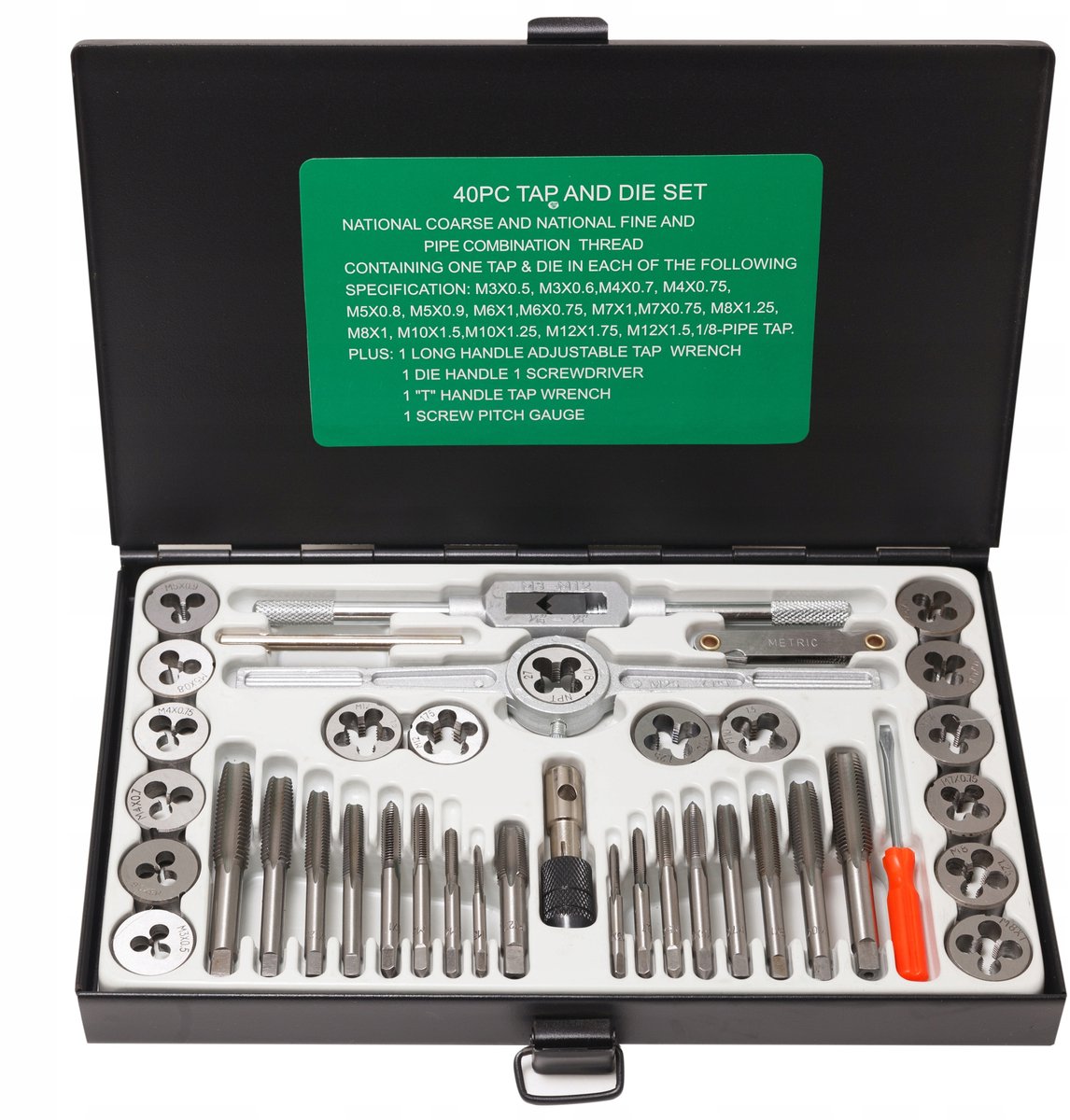 Rockforce RF-M040-1 - Set van tappen en snijplaten - 40 stuks - Metalen koffer - 1,8 kg