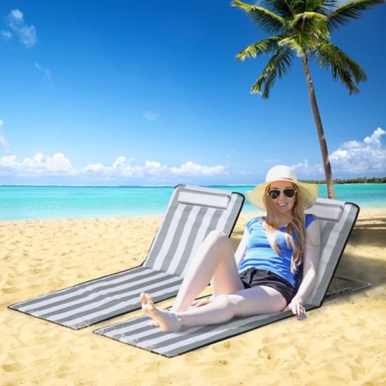 1 stuk - Opvouwbare ligstoel - Tuinligstoel met hoofdsteun - Vijfvoudig verstelbare rugleuning - Inclusief opbergtas - Geschikt voor strand en speeltuin - 134 x 48 cm - Lichtgrijs — afbeelding 3