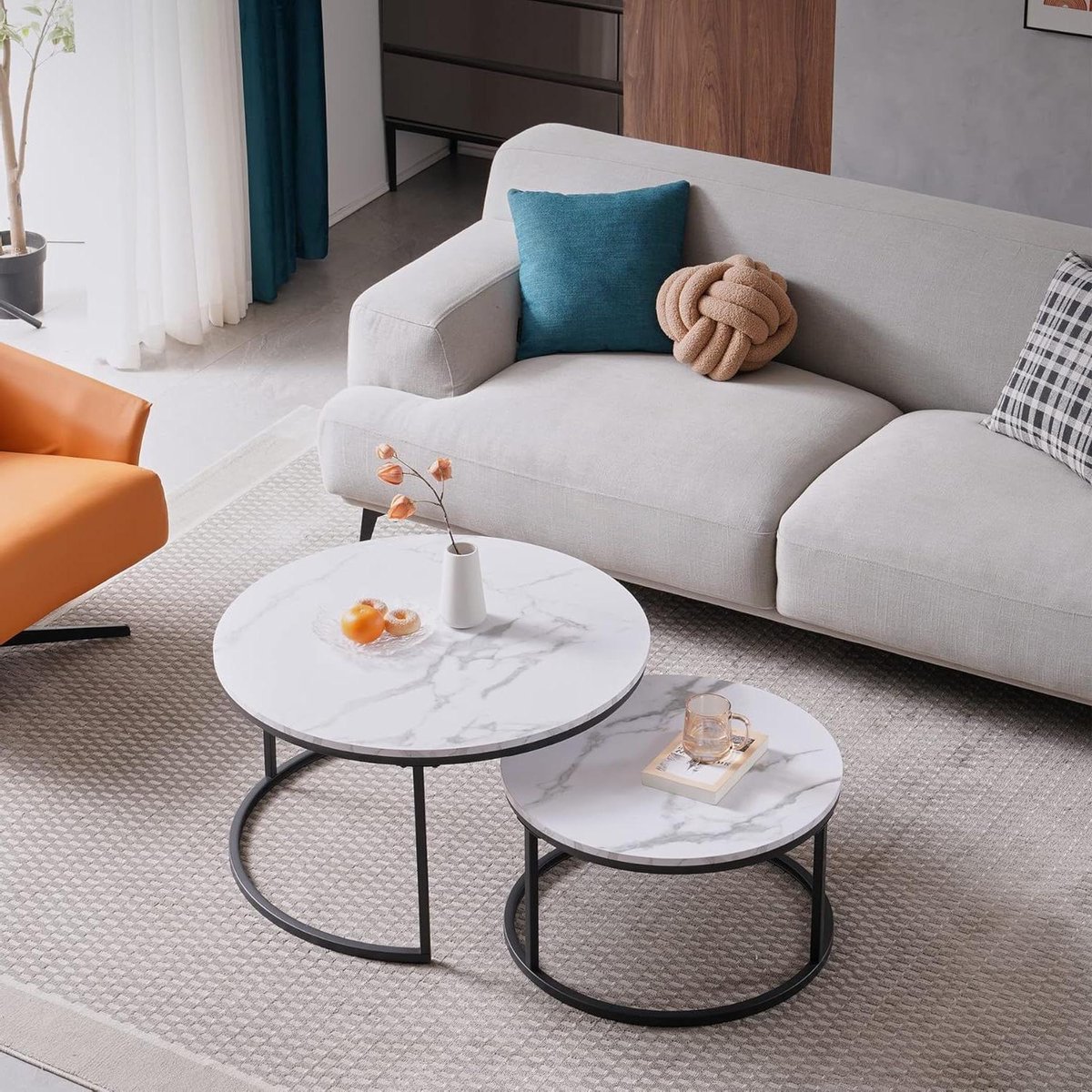 Set bijzettafels - Nesttafels salontafels - Woonkamer inrichten - Ruimtebesparend stapelbaar ontwerp - 80x80x45 en 60x60x35 cm - Wit met zwart