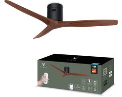 Varin® Smart Plafondventilator – Walnoot – Tuya Wifi – Lange bladen – Ø 132cm – 6 snelheden – Super stil 20dB – Met afstandsbediening en app – Ventilatorkachel – Ventilatoren plafond – Plafondventilator – Plafond ventilator slaapkamer