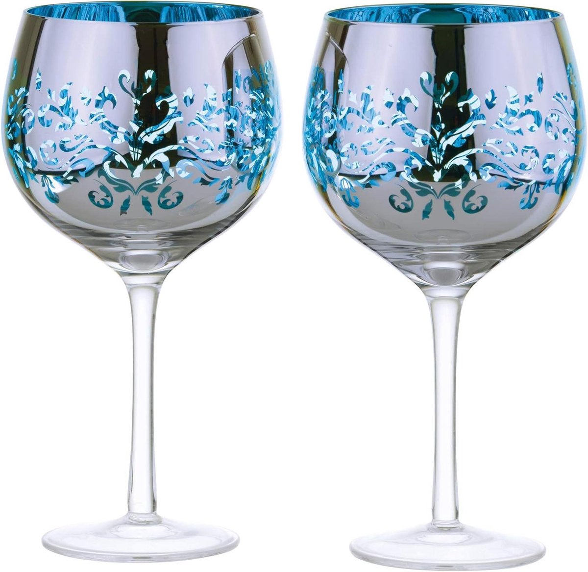 Gin Glazen - Drank Glazen - Feestelijke Drankjes - Blauw Gegalvaniseerd - Set van 2 - Blauw