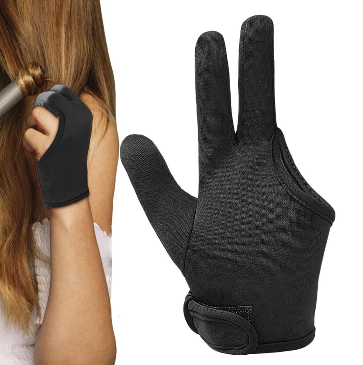 Krultang Handschoenen - Hittebestendige Handschoenen - Haar Stylen - Elastisch 3-Vinger Ontwerp - One Size Fits All - Zwart