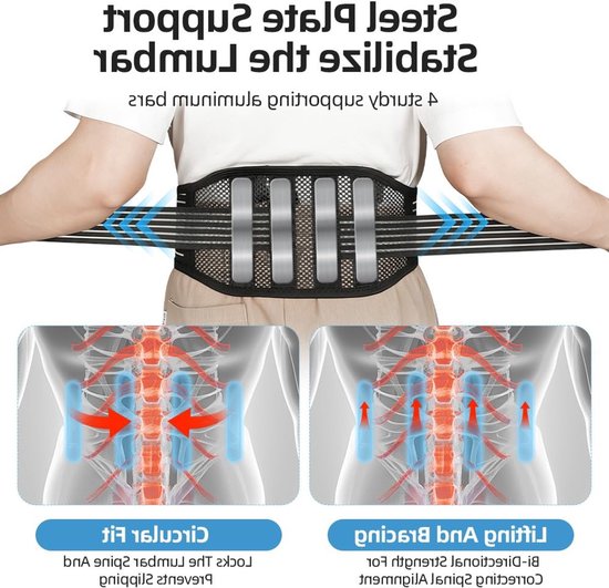 Verstelbare Lendensteun voor Mannen en Vrouwen, Orthopedische Trainingsriem met Stalen Rails voor Sport en Dagelijks Gebruik, Zwart, Comfort en Ondersteuning — afbeelding 2