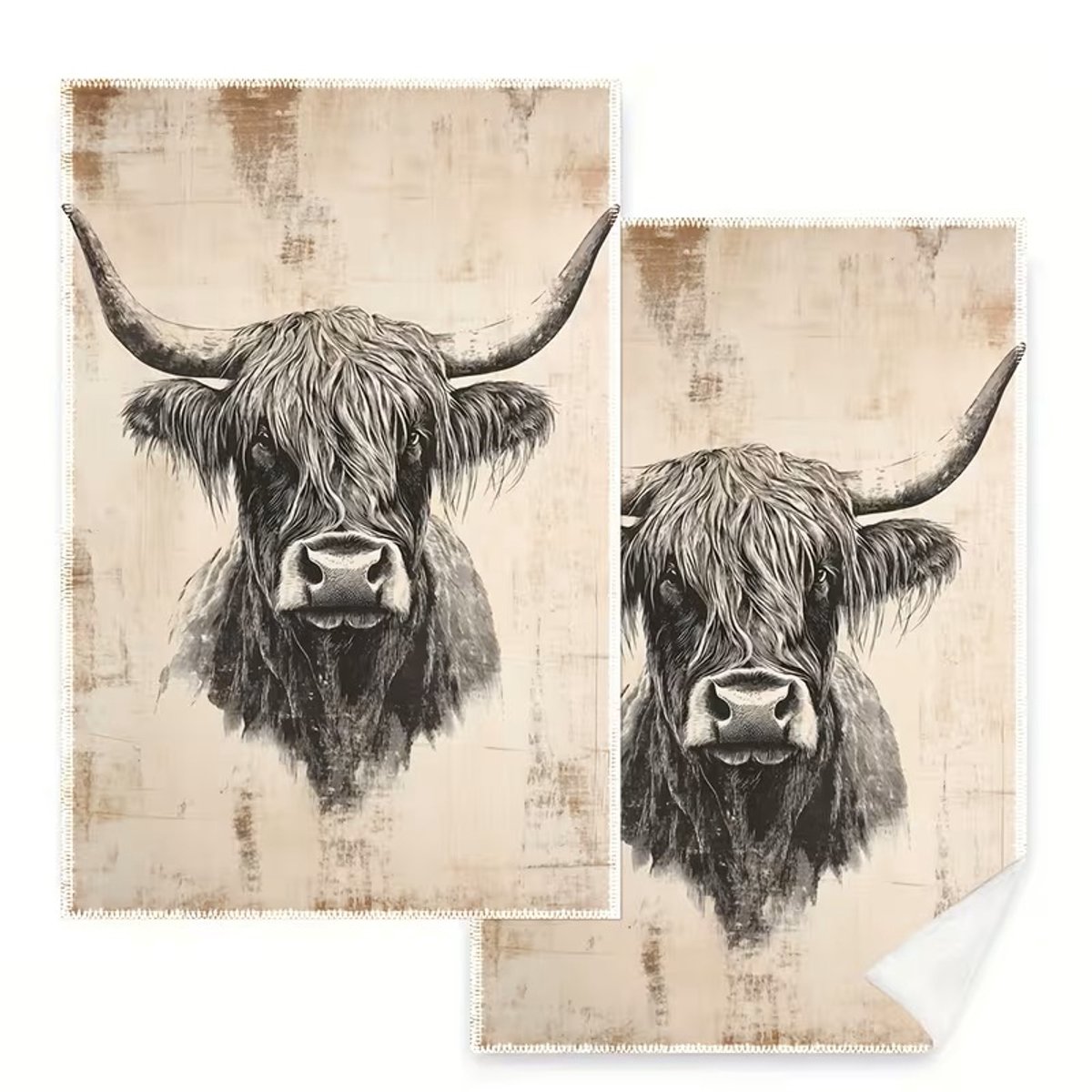 @ Lu’s Today™ – Household Essentials – Highland Cow Keukendoeken (2‑pack) – Microvezel – 40.64×60.96 cm – Enkelzijdige Print