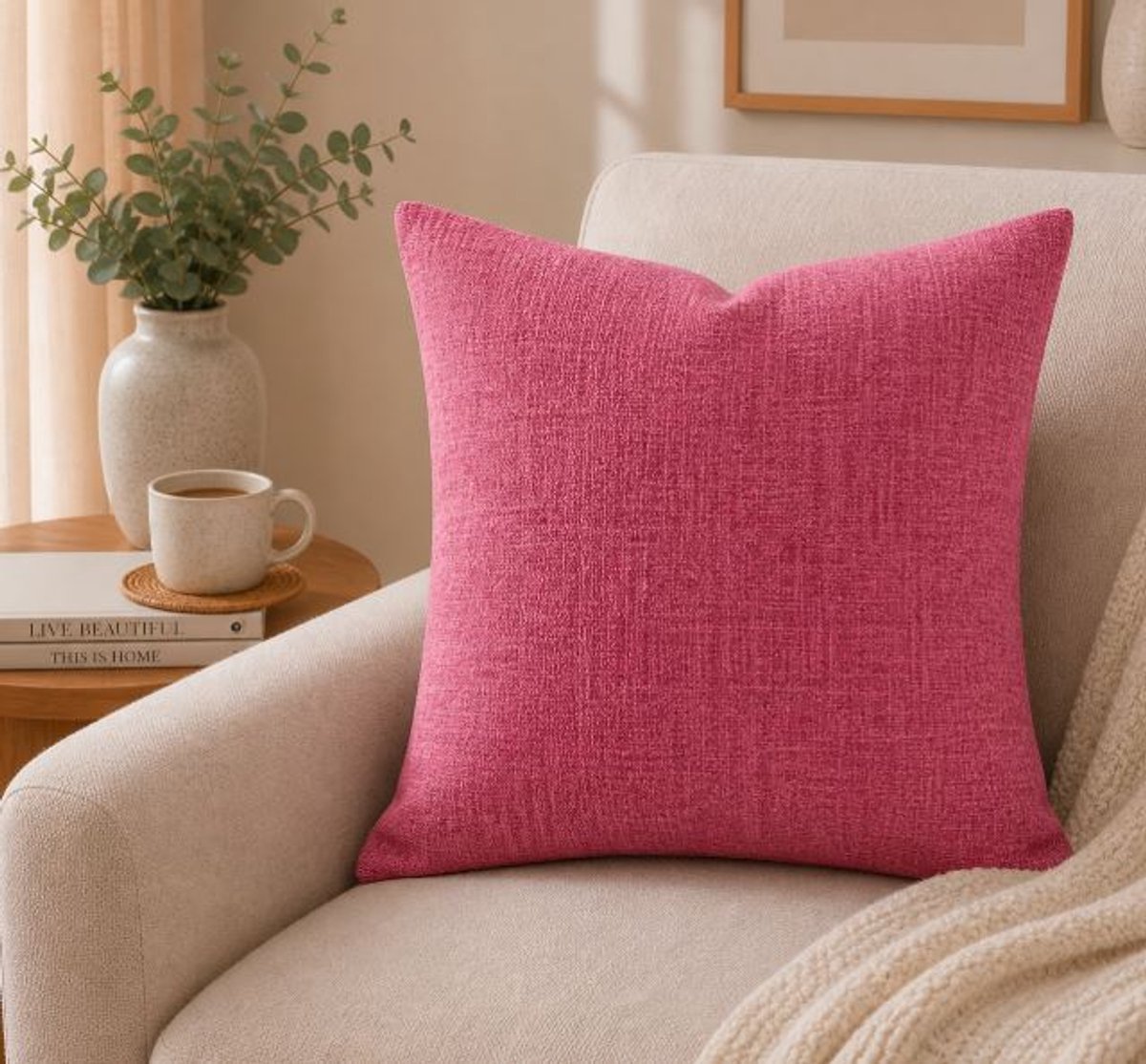 Linnen Kussenhoes - Roze - 45x45 cm
