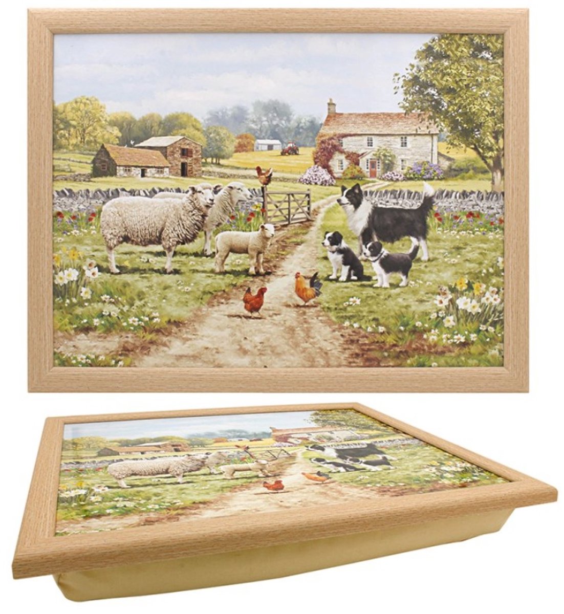 Schootkussen schapen met honden 44x33x6.5cm