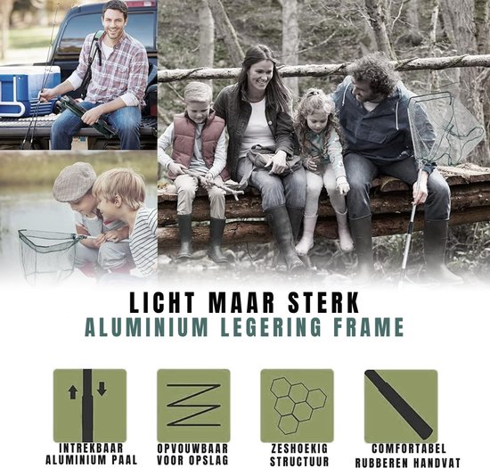 YOR® Schepnet Vissen - Visnet - Telescoop Schepnet - Duurzaam Net met Rubberen Coating - Zilver/Groen - 43cm x 43cm x 1cm van Merkloos — afbeelding 4