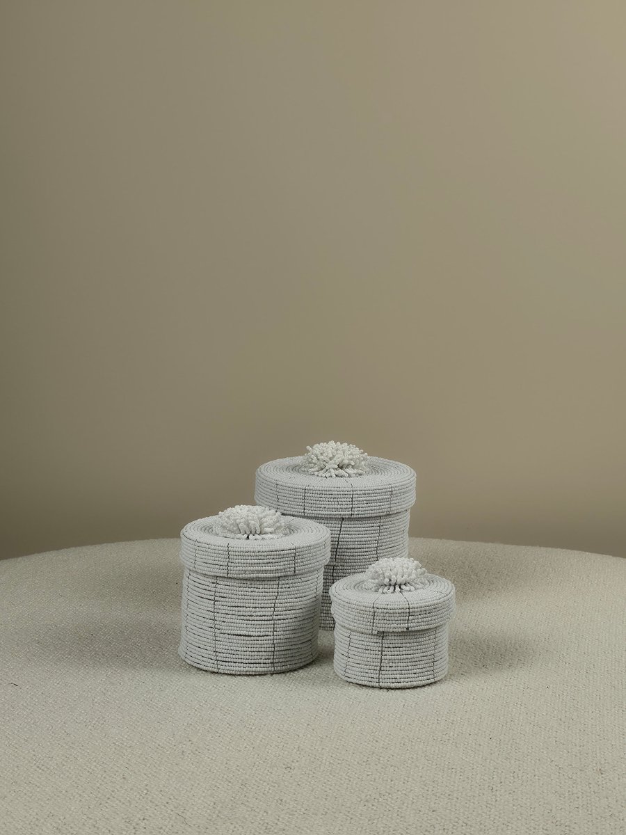 Blitzdeco - Decoratief Kralendoosje - Isa - Handgemaakt - Wit - 3 Formaten