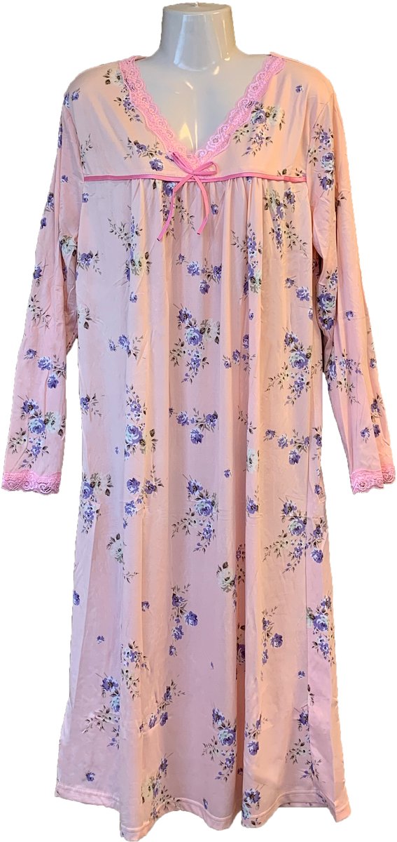 Dames Nachtjapon Lange Mouwen Polyester Roze - 2XL (Valt als L-XL)