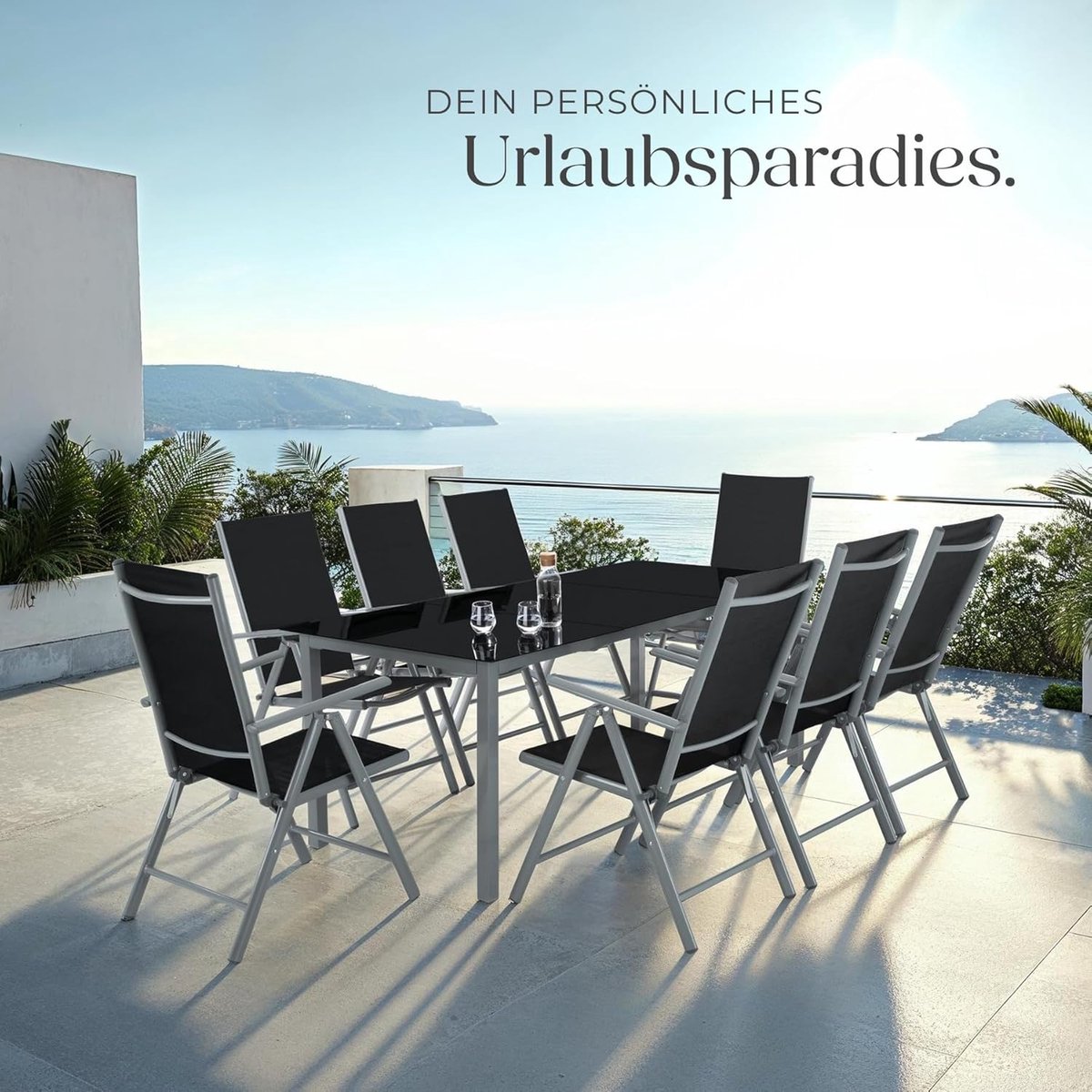 Tuinmeubelset 6-persoons aluminium dining set L152 x B96 x H71 cm – Weerbestendige tuinset met stapelbare stoelen, ademend sling textile, metalen tuintafel met parasolgat 4-5 cm – Huismeubelhome