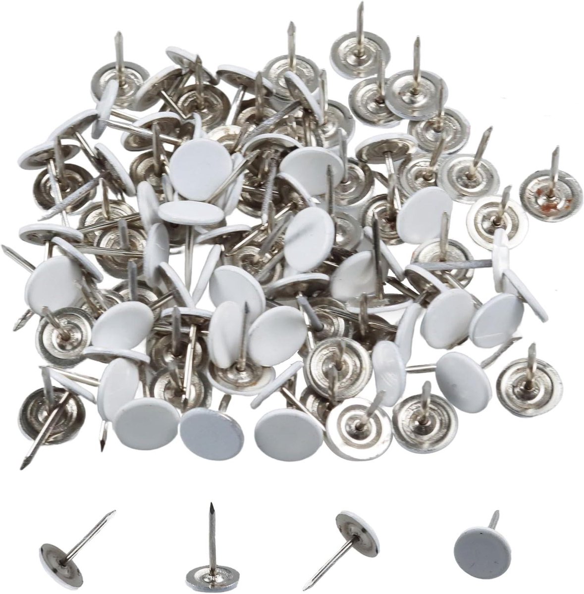 Decoratieve Punaises - Platte Drukspelden - Notities Bevestigen - Stevige Metalen Constructie - 200 Stuks - Wit