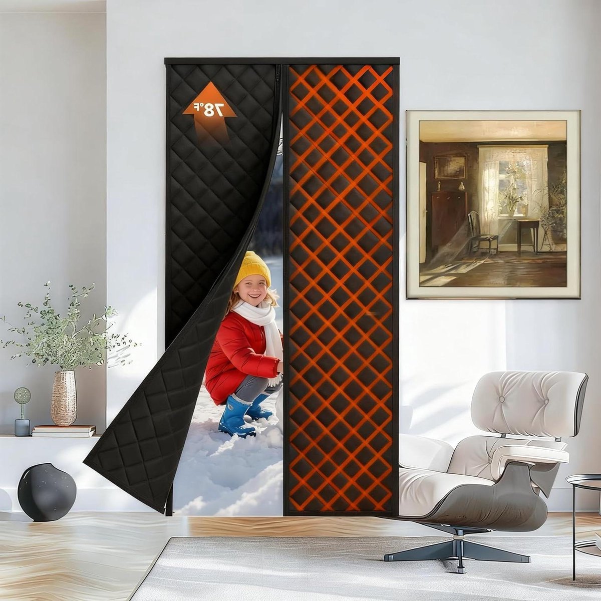 Magnetisch Deurgordijn - Thermisch Gordijn - Kou Buiten Houden - Automatisch Sluitend - 66x206 cm - Zwart
