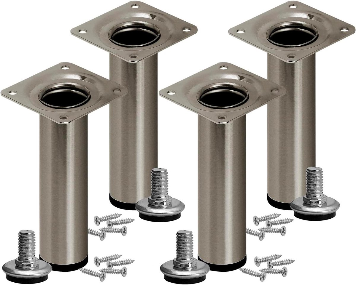 Meubelpoten Set - Kastpoten Bankpoten - Meubels Verhoging - In Hoogte Verstelbaar - 50 cm - Geborsteld Staal