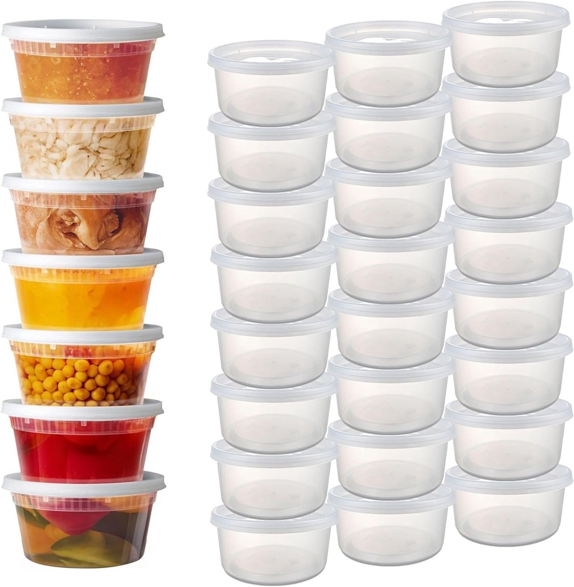 24 Sets Plastic Deli Containers 430ml - Herbruikbare, Lekvrije Voedselbakjes met Deksel voor Magnetron en Vriezer
