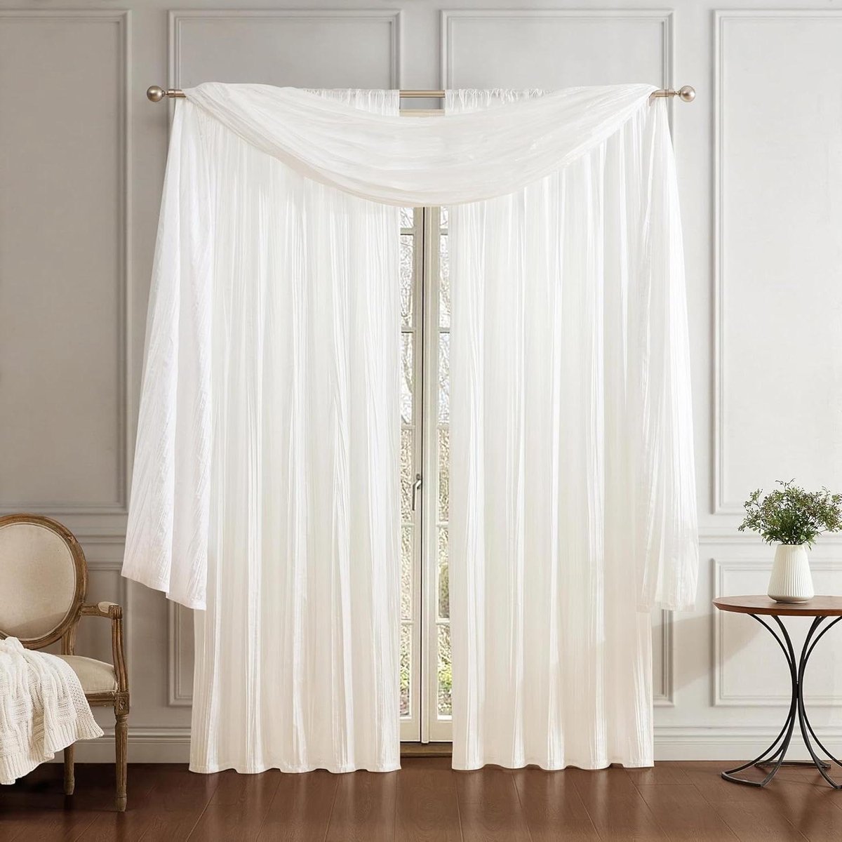 Gordijn en Lambrequin Set - Raambekleding - Woonkamer Decoratie - Gekreukte Imitatiezijde