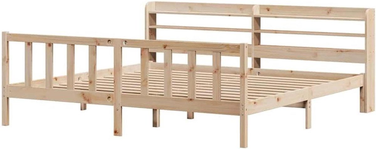 Bedframe met hoofdbord - Houten bedombouw - Comfortabel slapen - Massief grenenhout - 180x200 cm - Bruin