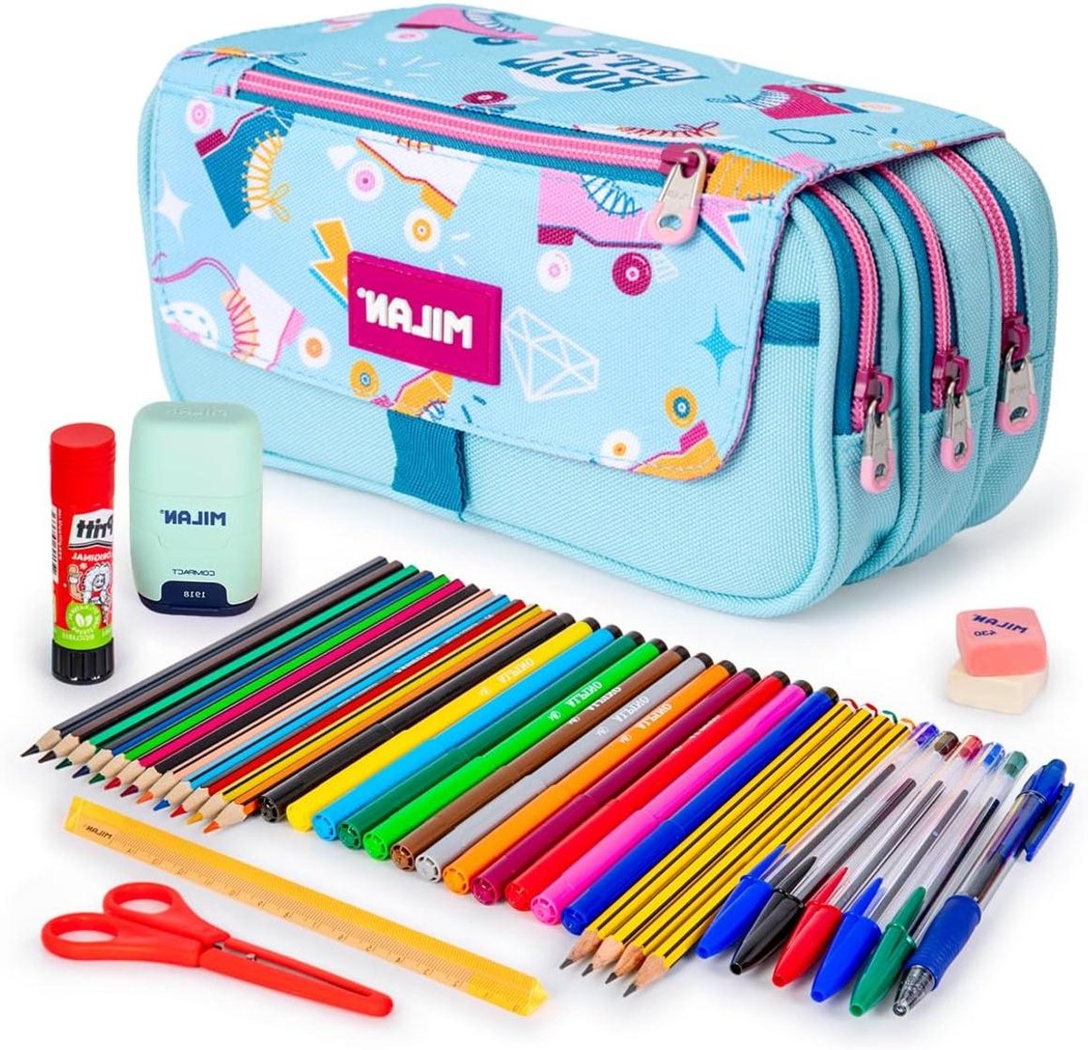 Etui met schoolspullen - Complete set - Start schooljaar - 3 vakken 4 ritsen