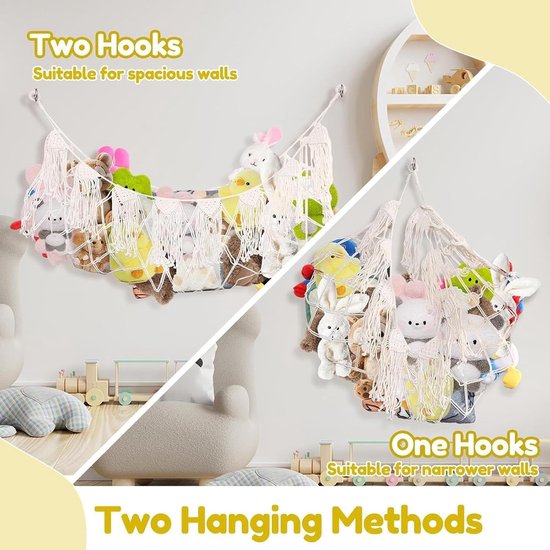 Knuffel Opberg Net - Speelgoed Organizer - Kinderkamer Inrichten - Handgemaakt Boho Uiterlijk - 150x40 cm - Wit — afbeelding 3