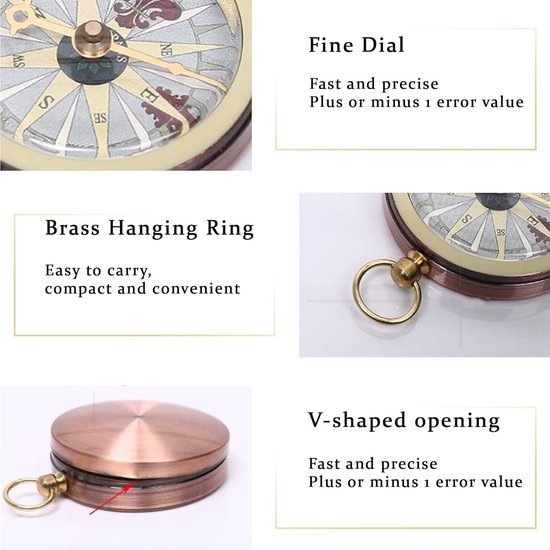 ONF3 - Zakkompas - Licht en Draagbaar - Vintage Stijl - Nauwkeurig en Compact - Voor Wandelen en Kamperen - Met Ophangring van Onf3 — afbeelding 3