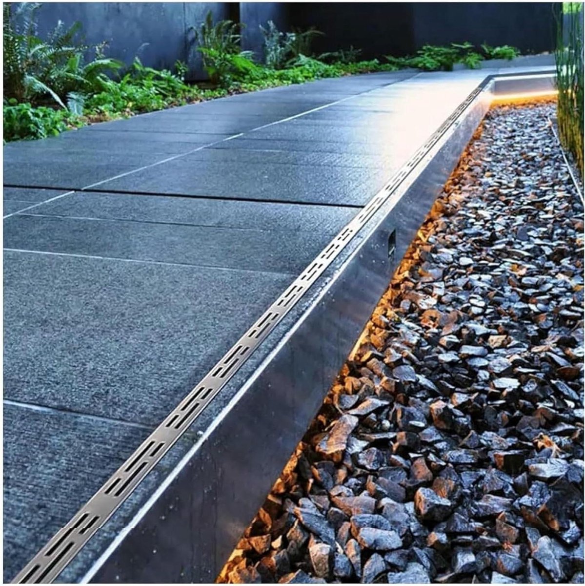 Afvoergootset Roestvrij Staal - Waterafvoer Kanaal - Snel Water Afvoeren - U-vormige Constructie - 100x8x4cm - Zilver