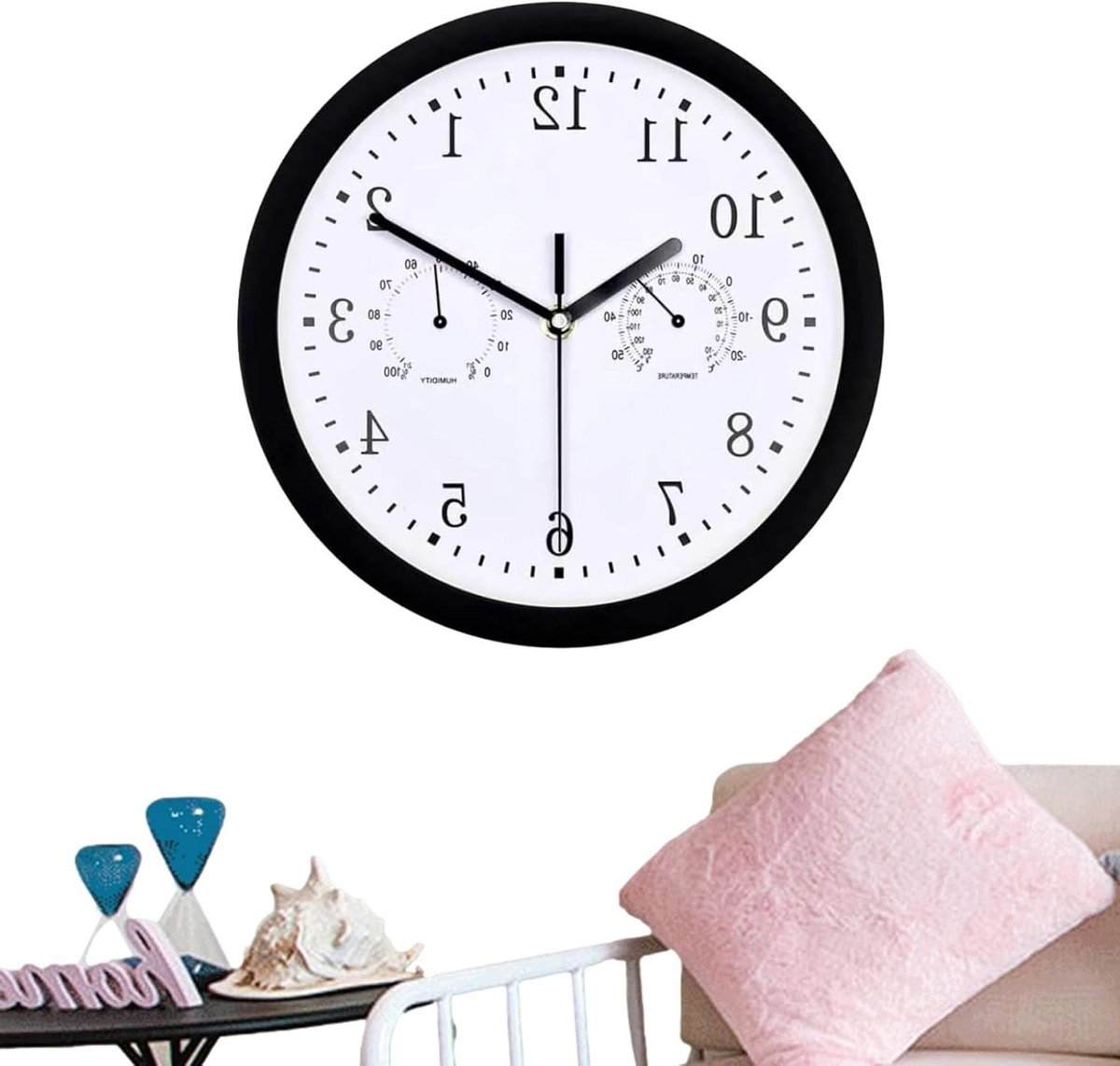 Tuin Klok - Buitenklok Waterdicht - Buiten Decoratie - Met Thermometer Hygrometer - 25 cm Diameter - Zwart