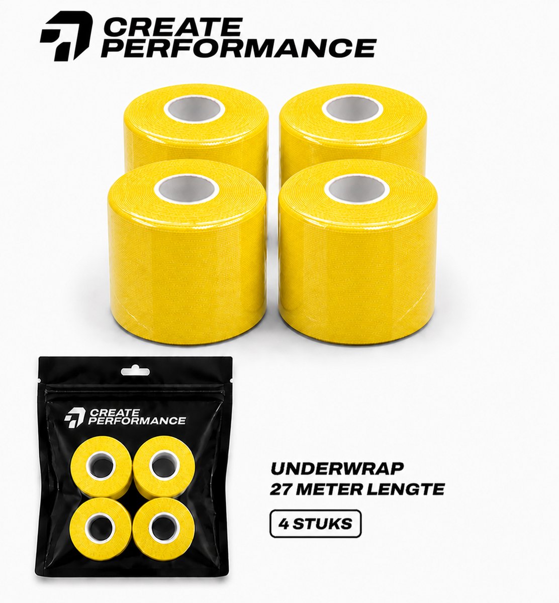 CREATE PERFORMANCE Underwrap tape - Voetbaltape - Fysio tape - Geel - 4 stuks