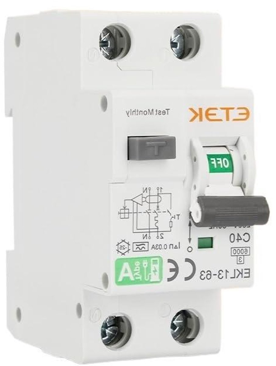 Stroomonderbreker Zekeringsautomaat - Aardlekschakelaar RCD - Circuit Beveiliging - Overbelastingsbeveiliging - 30 mA 40 A - Grijs