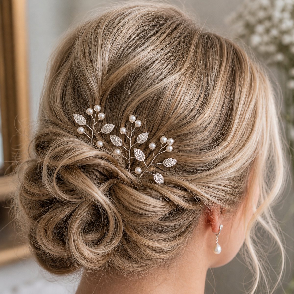 Haar in Stijl® Safa Leaf 3 Haarpinnen Zilver - Parel - Feest - Bruid