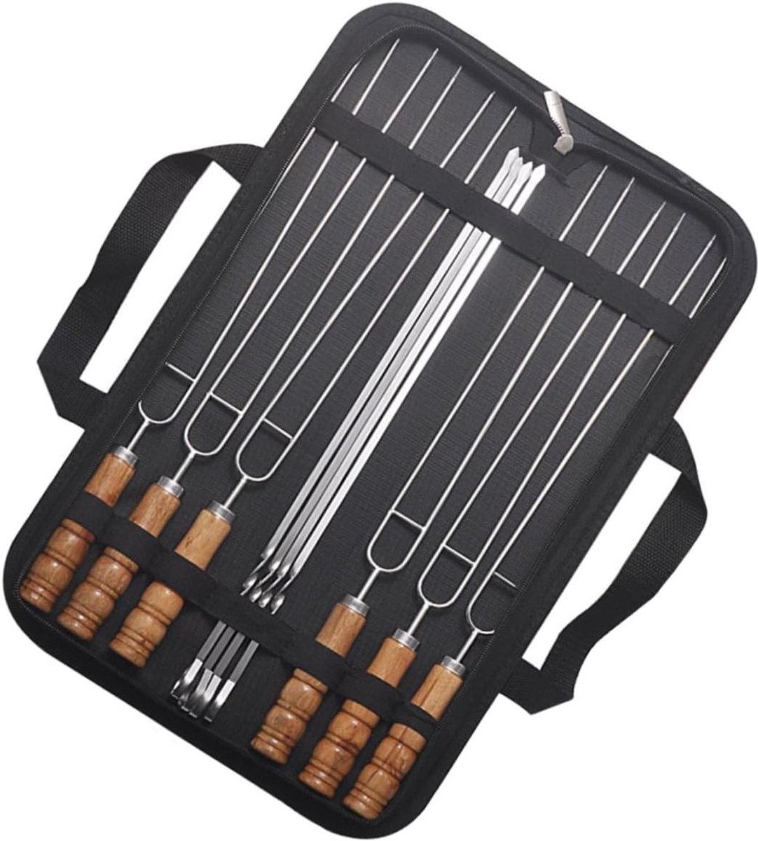 Grillspiesen Set - BBQ Prikkers - Buiten Koken - Hittebestendig Hout - 10 Stuks - Zwart