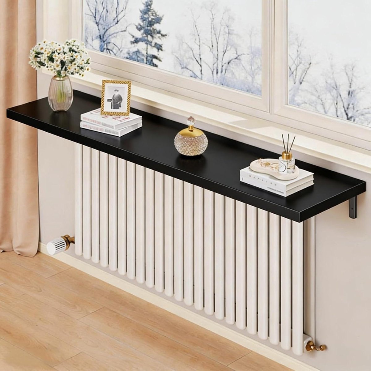Radiator Plank - Opbergrek - Ruimte Maximaliseren - Hittebestendig MDF - 130x30cm - Zwart