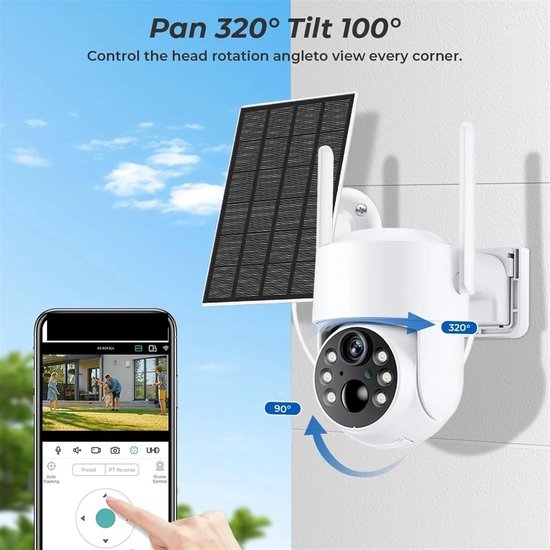 Draadloze Zonnecamera - Outdoor IP Camera - Huis Beveiligen - Ingebouwde Batterij - 8MP HD Resolutie - Zwart — afbeelding 3