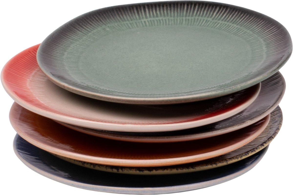 Set van 6 ontbijtborden - 20 cm - meerkleurig - 6 personen - aardewerk - Fire style - Kade 171 - borden - hip en trendy